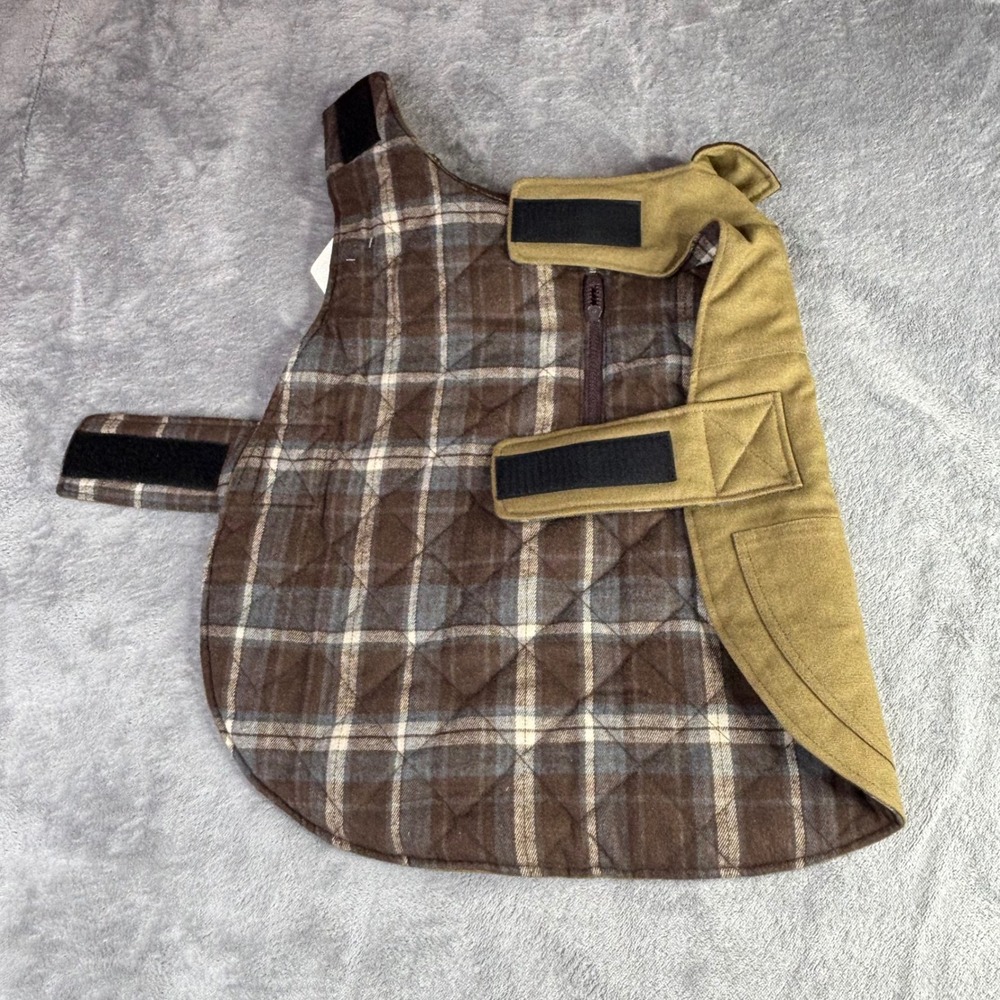 Timber Tails Dog Barn Coat Tan Brown Plaid Lined Canvas Jacket BP26231 Large